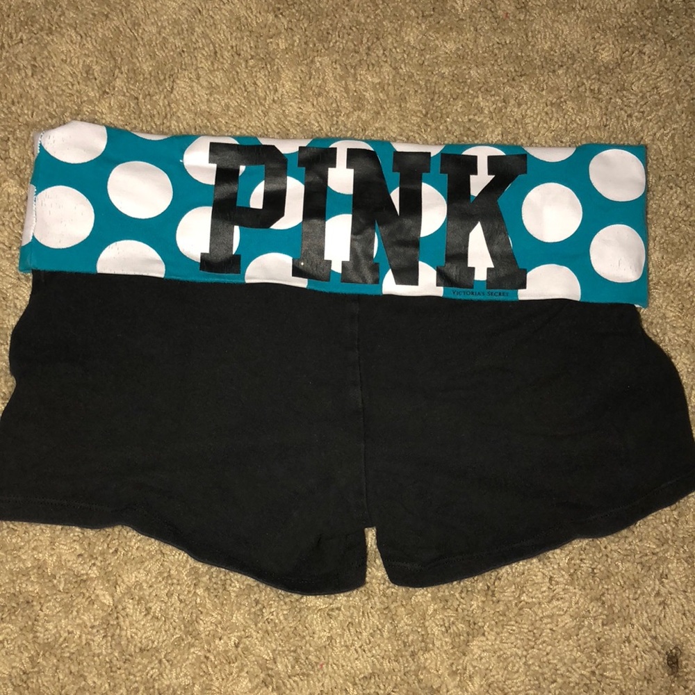 PINK teal and black yoga shorts